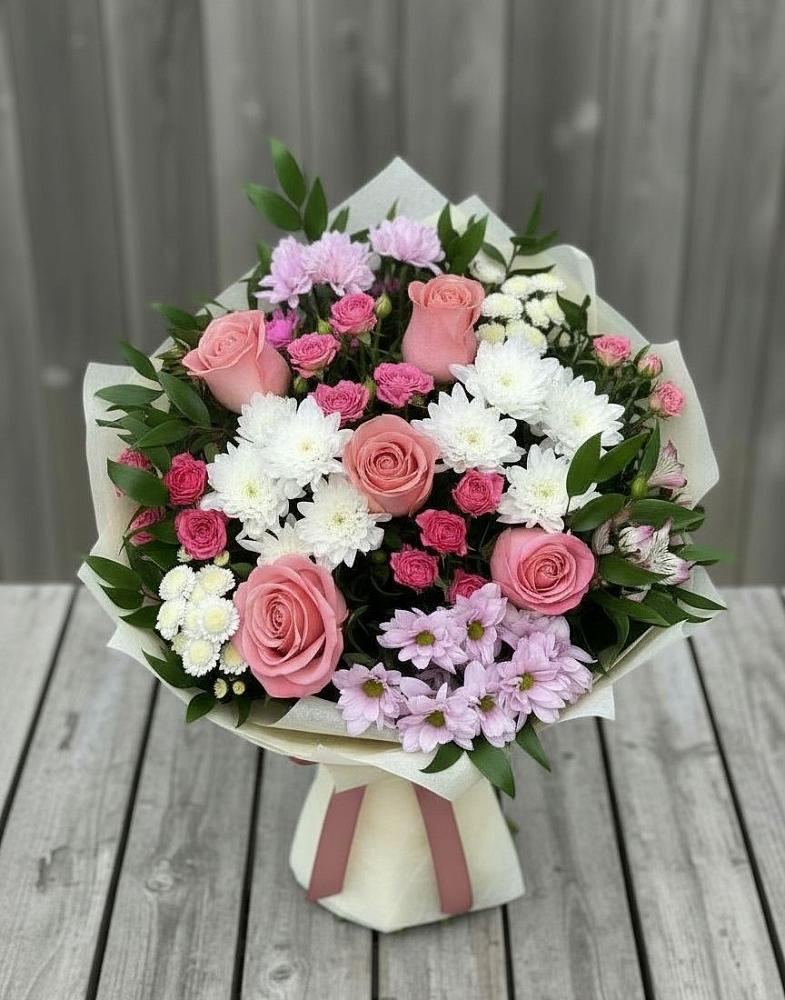 Букет цветов из: Альстромерии, Гвоздики, Розы и Хризантемы в Осоргино