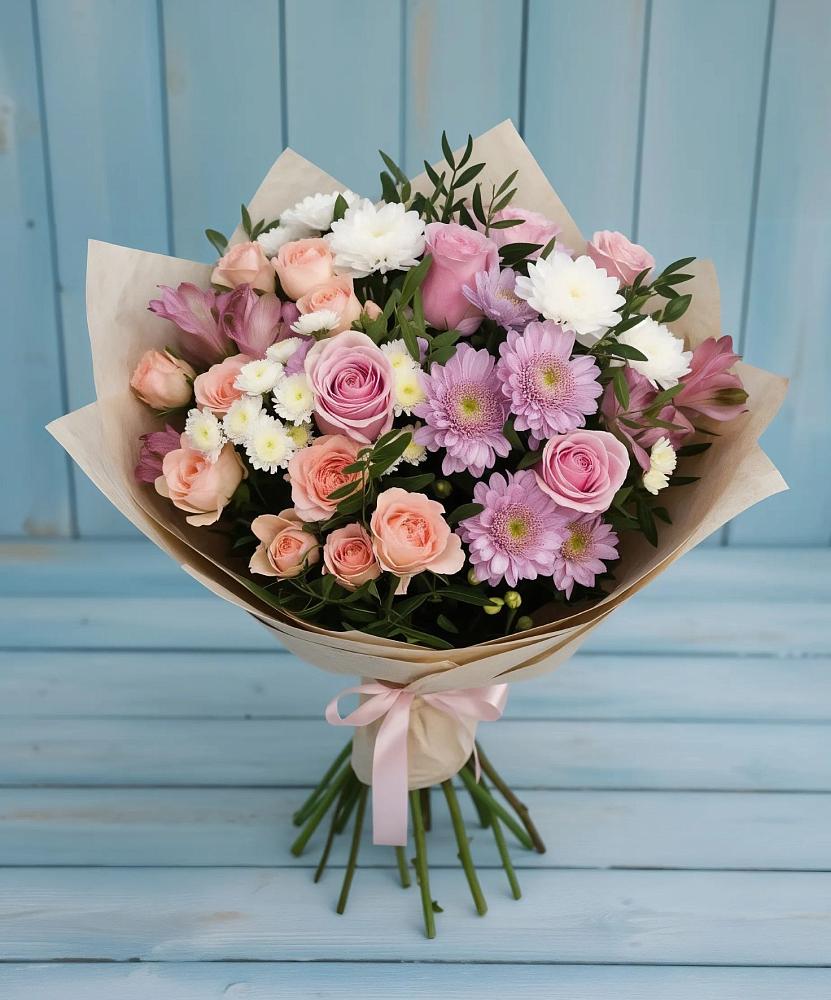 Букет цветов из: Хризантемы, Розы и Альстромерии в Осоргино