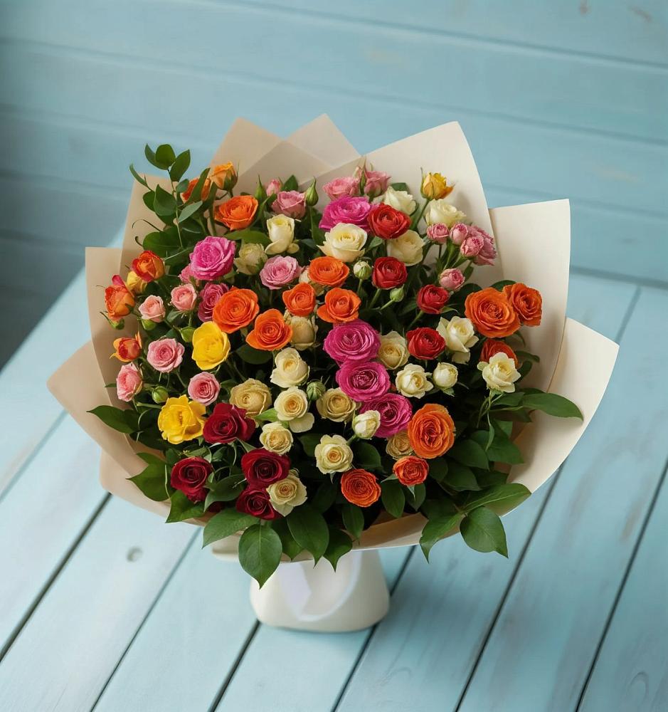 Букет Микс из разноцветных кустовых роз в Осоргино