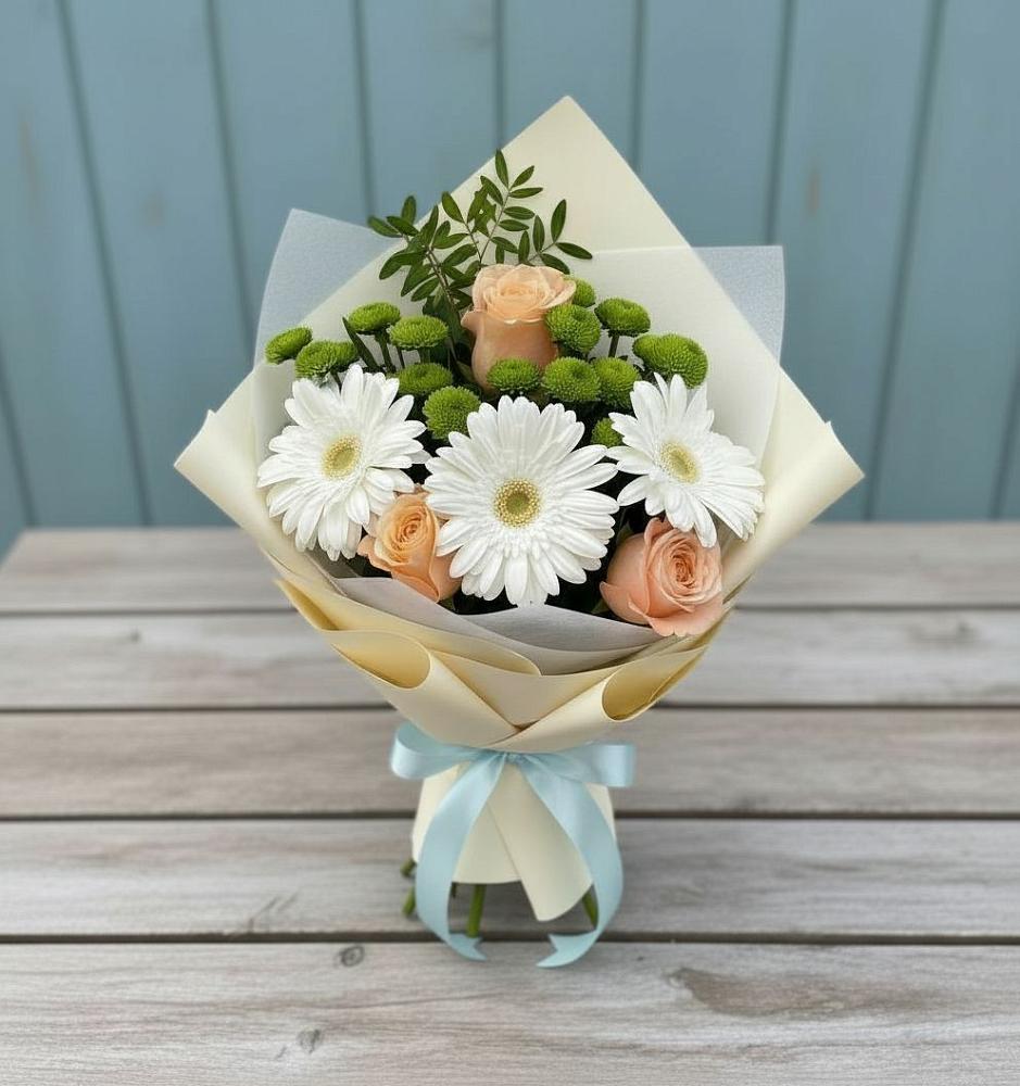 Букет цветов из: Герберы, Розы и Хризантемы в Осоргино