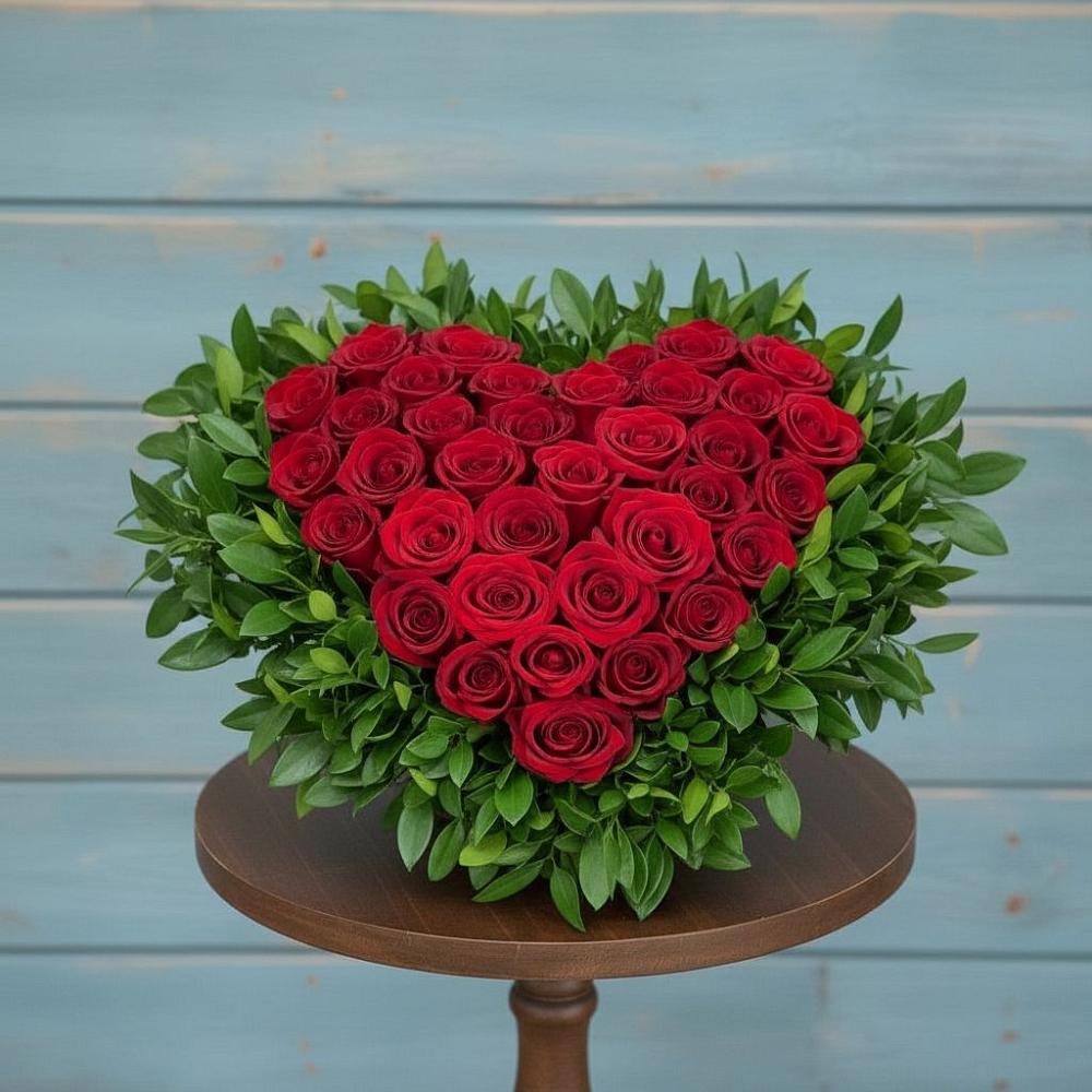 Цветочная композиция из Розы в виде сердца в Осоргино