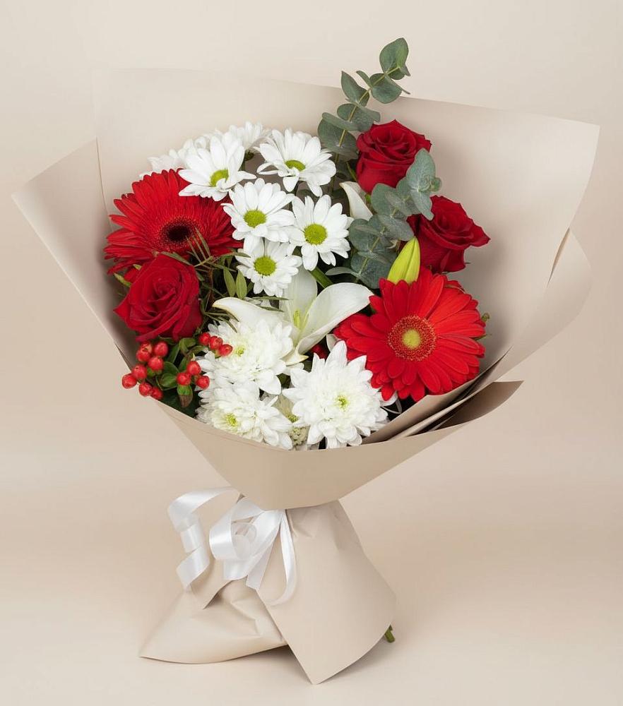 Букет цветов из: Розы, Хризантемы, Герберы и Лилии в Осоргино