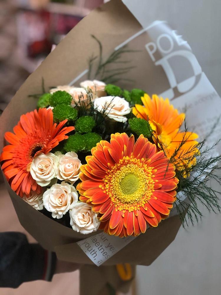 Букет цветов из: Герберы, Хризантемы и Розы в Осоргино