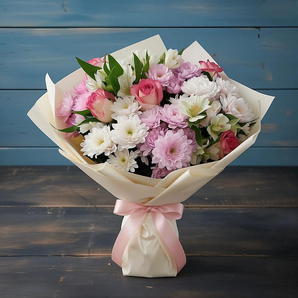 Букет цветов из: Хризантемы, Альстромерии и Розы в Осоргино